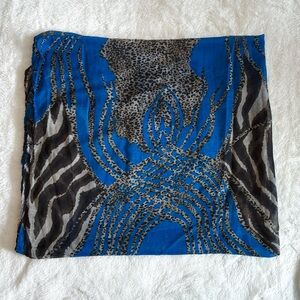 Amrita Singh Large Blue & Black Animal Print Sheer Chiffon Scarf/Wrap/Shawl